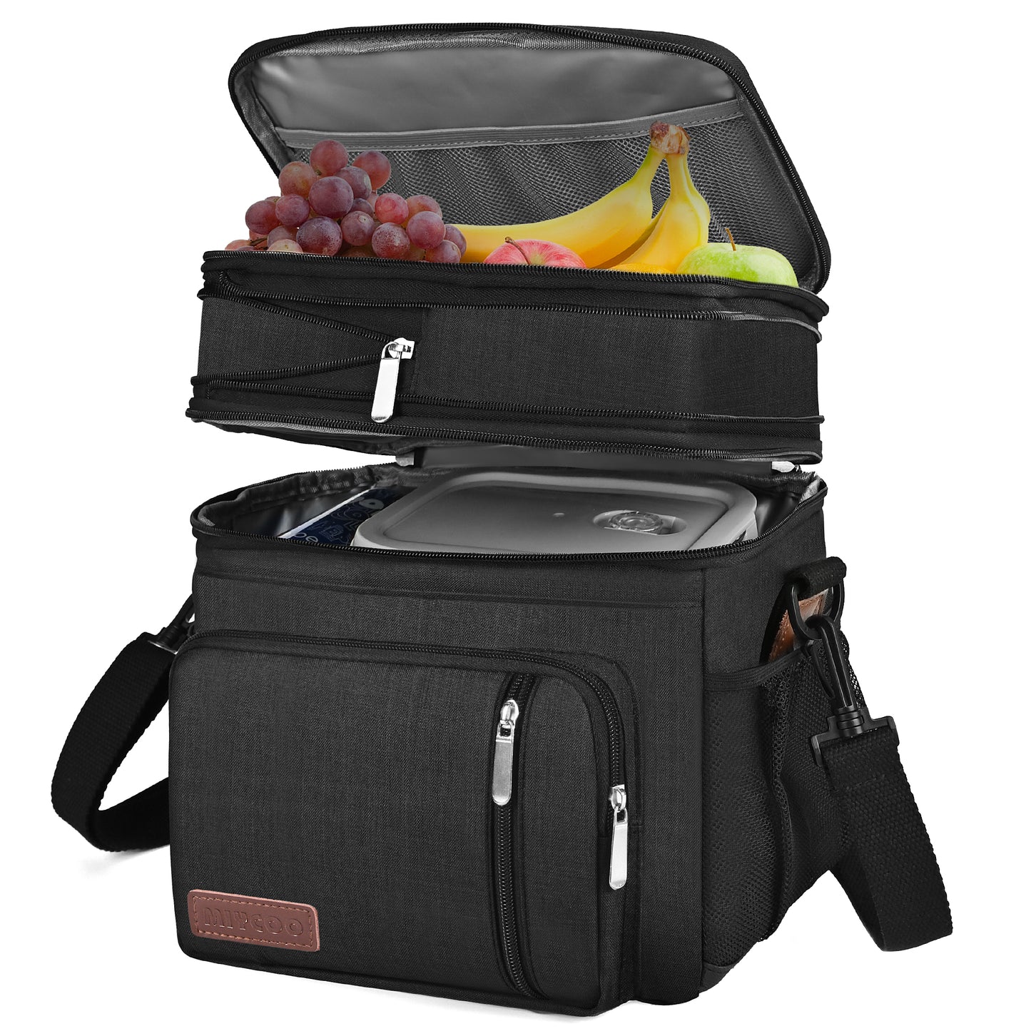 MIYCOO Double Deck Lunch Bag & Lunch Box, Black