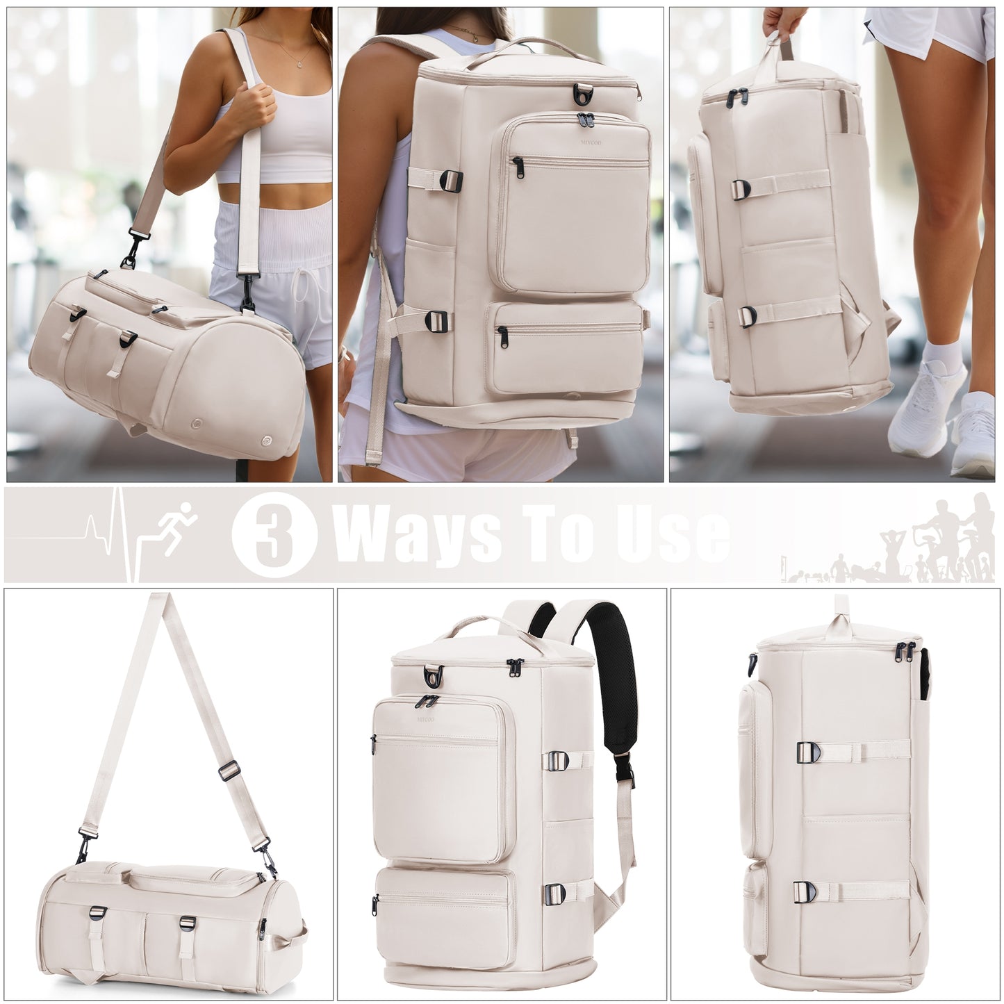 3 in 1 Duffle Bag and Gym Backpack, Beige