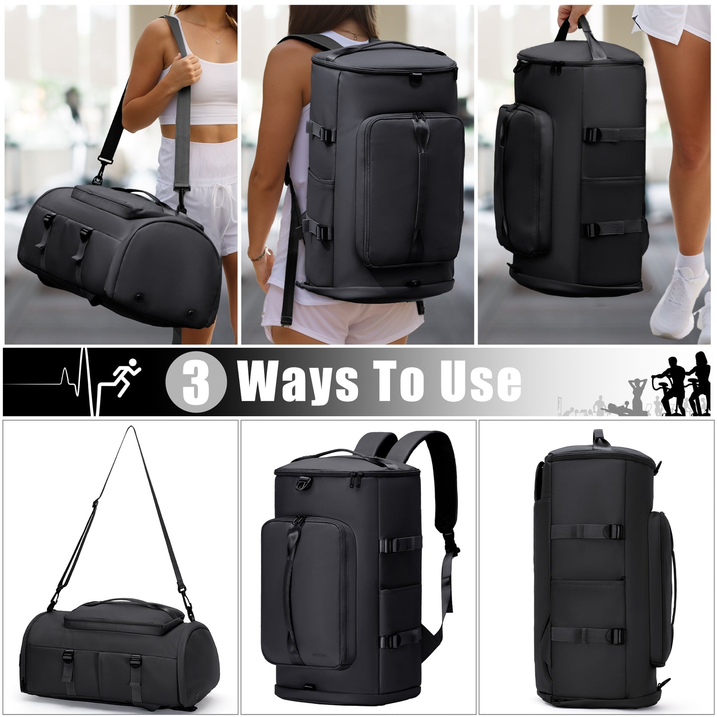 MIYCOO Gym Bag for Men and Women, Black