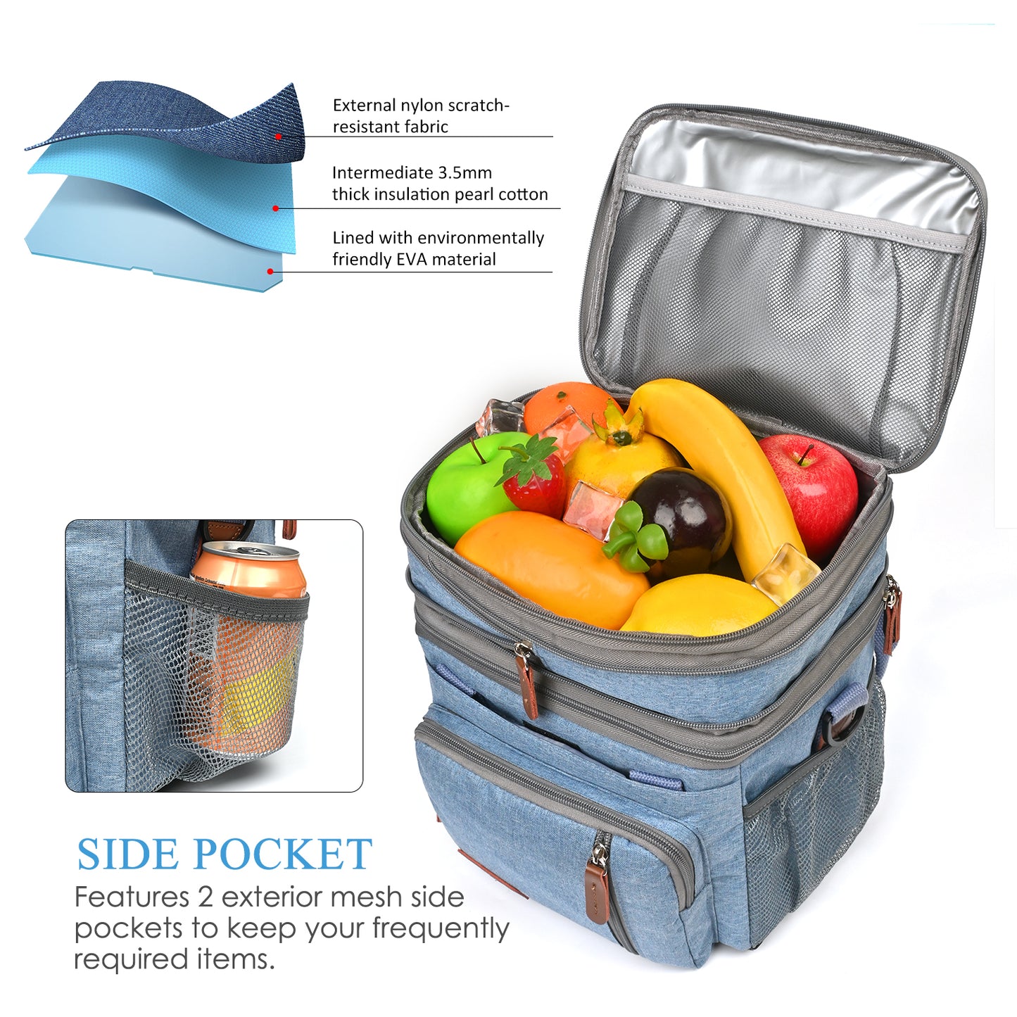 MIYCOO Double Deck Lunch Bag & Lunch Box, Blue