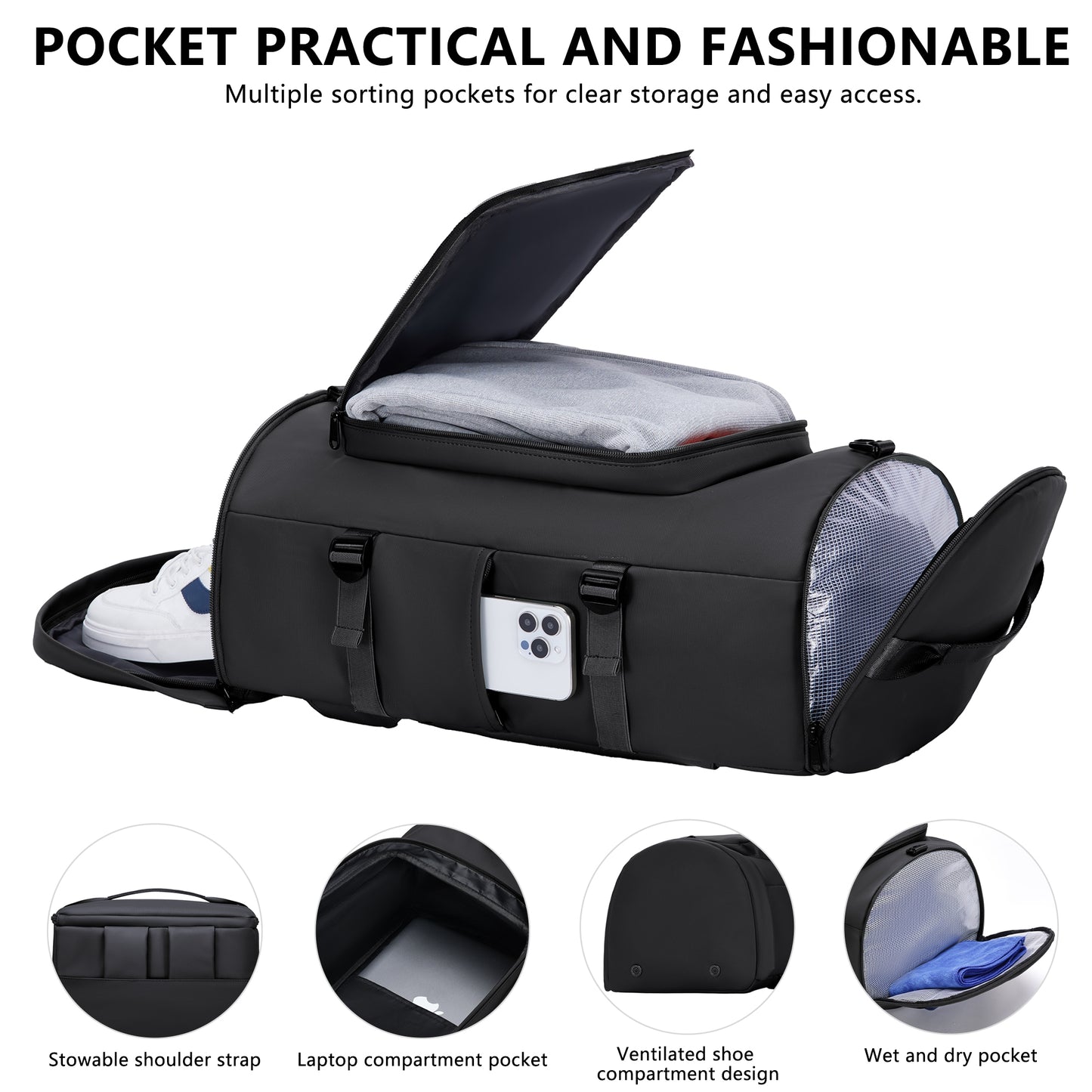 MIYCOO Gym Bag for Men and Women, Black