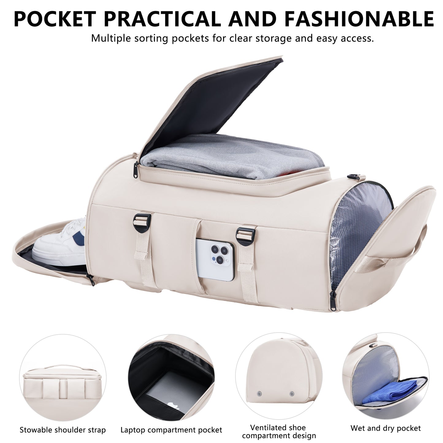 MIYCOO Gym Bag for Men and Women,Beige