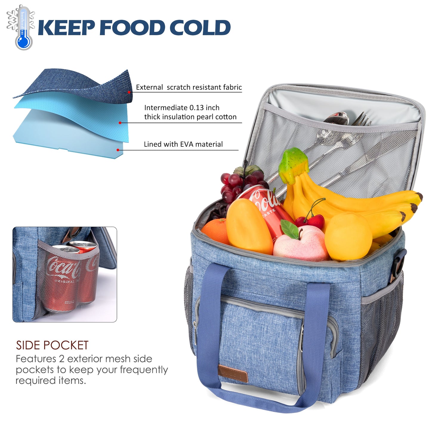 MIYCOO Insulated Lunch Bags for Men Women (Blue, 12L)