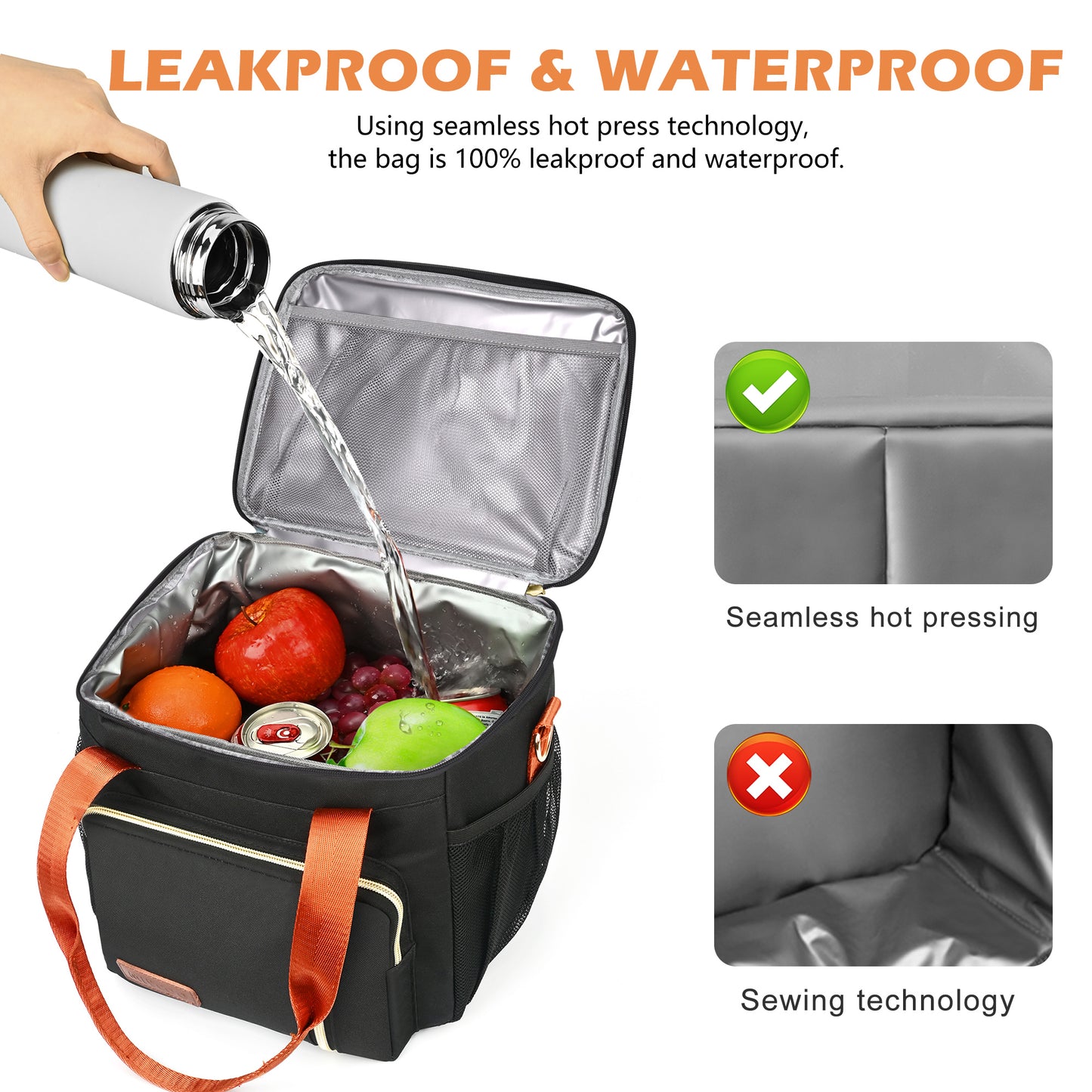 MIYCOO Insulated Lunch Bags for Women Men (Black Orange, 12L)