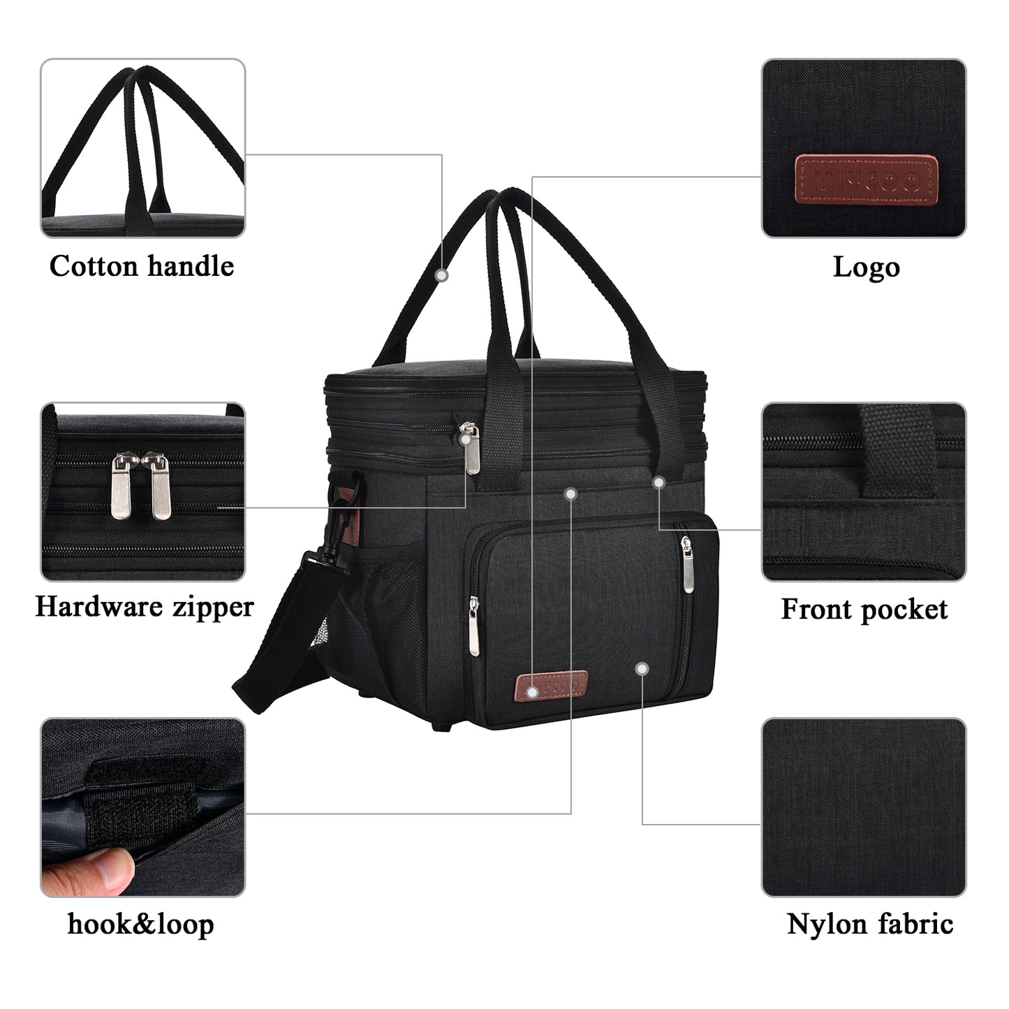 MIYCOO Double Deck Lunch Bag & Lunch Box, Black