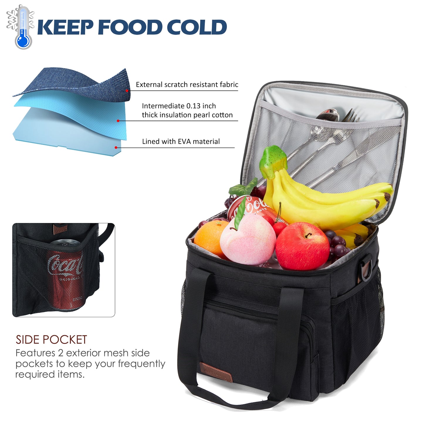 MIYCOO Insulated Lunch Bags for Men Women (Black, 12L)