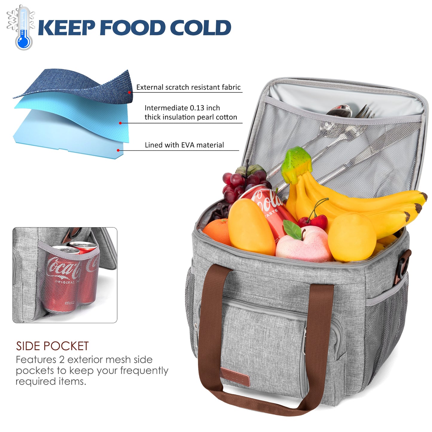 MIYCOO Insulated Lunch Bags for Women Men (Grey, 12L)