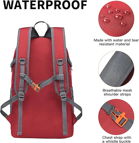 MIYCOO Ultra Lightweight Packable Backpack for Travel, Red