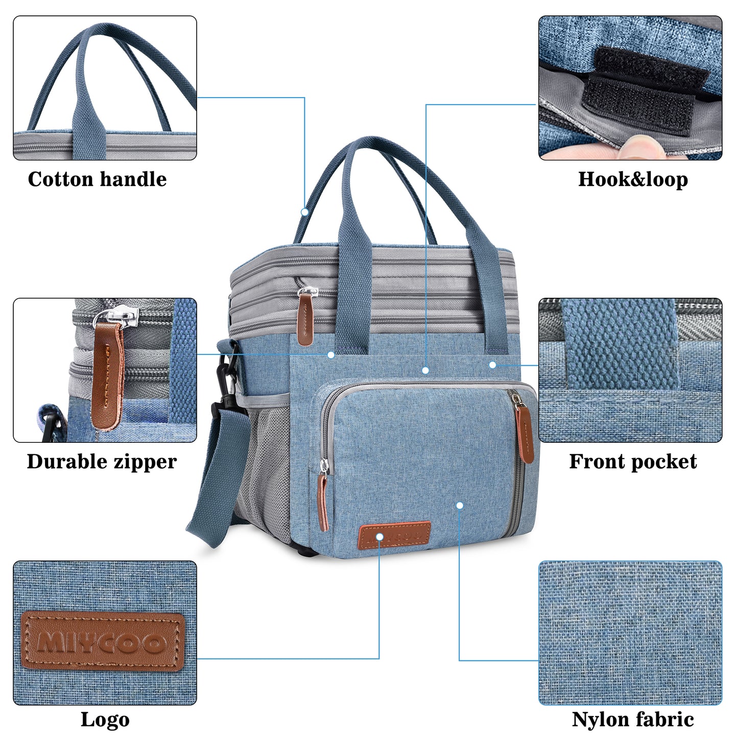 MIYCOO Double Deck Lunch Bag & Lunch Box, Blue