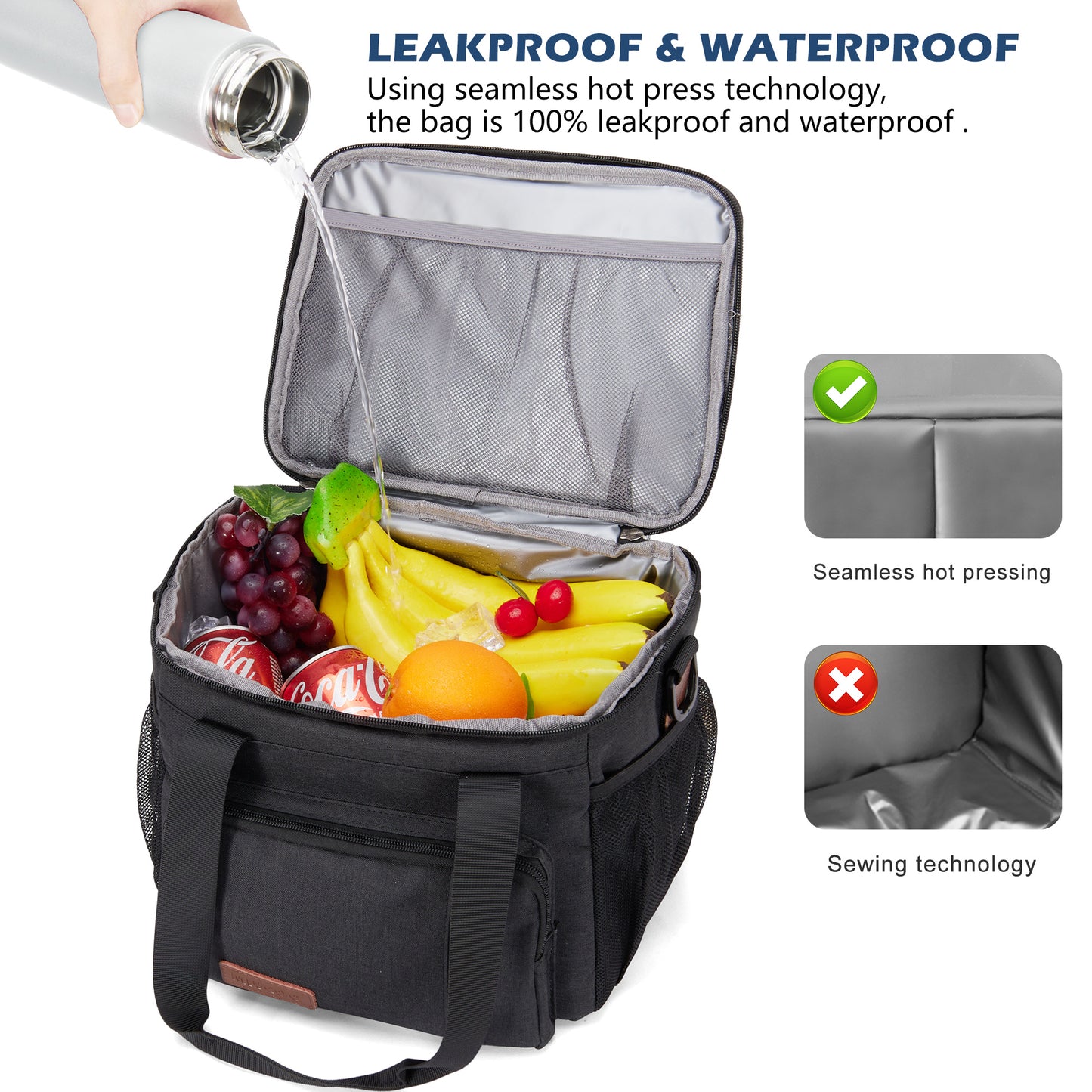 MIYCOO Insulated Lunch Bags for Men Women (Black, 12L)