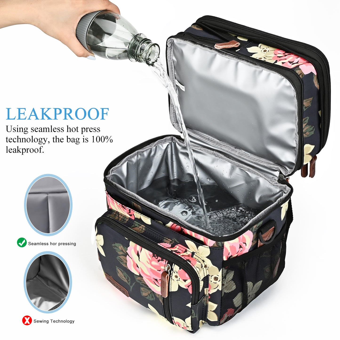 MIYCOO Double Deck Lunch Bag & Lunch Box, Flower