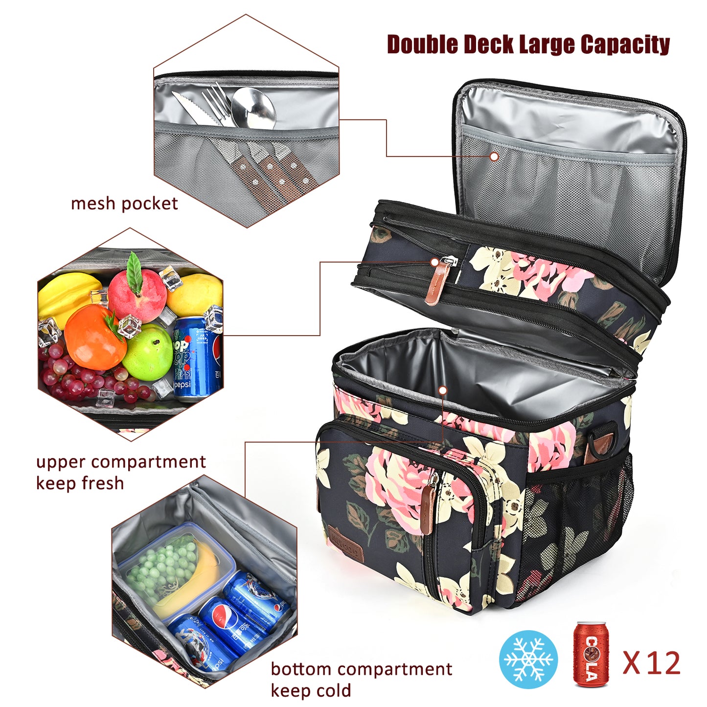 MIYCOO Double Deck Lunch Bag & Lunch Box, Flower