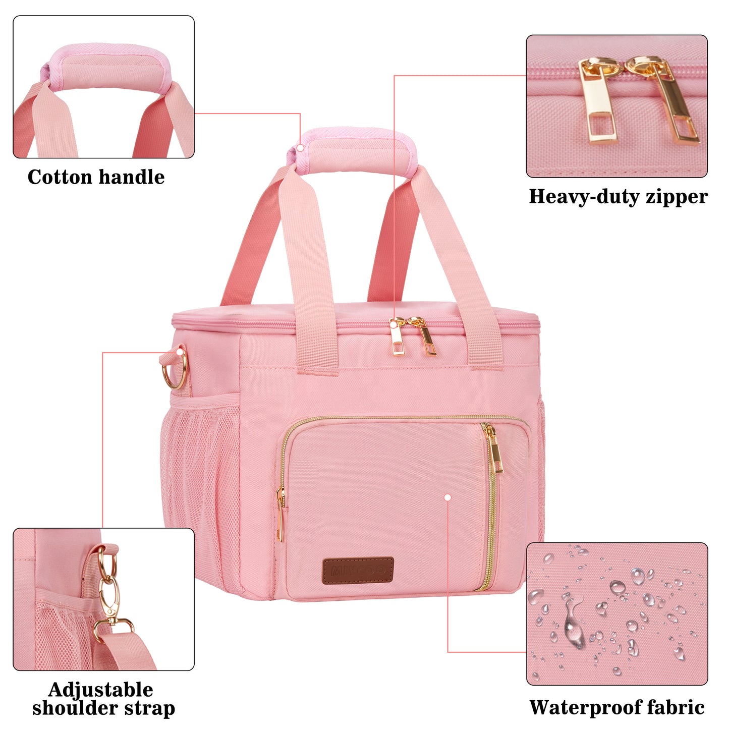 MIYCOO Insulated Lunch Bags for Women Men (Pink, 12L)