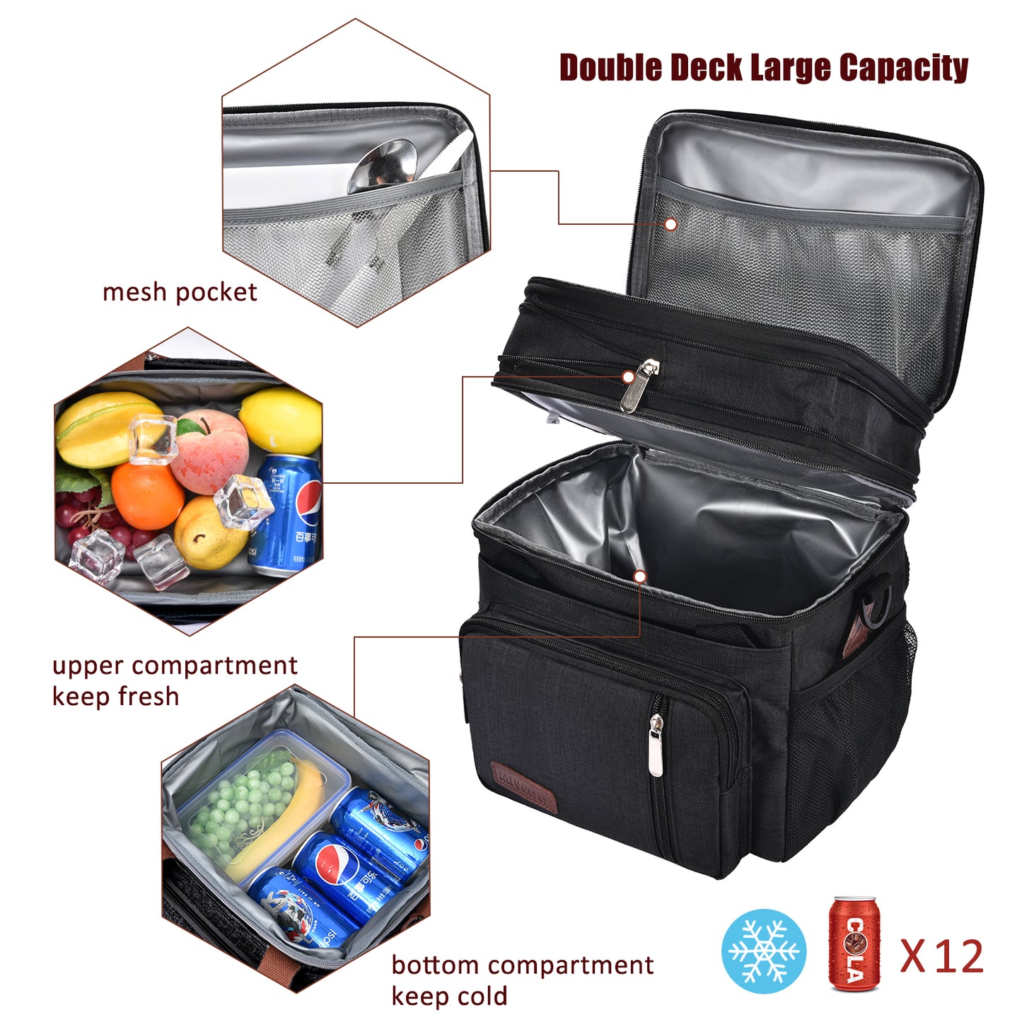 MIYCOO Double Deck Lunch Bag & Lunch Box, Black