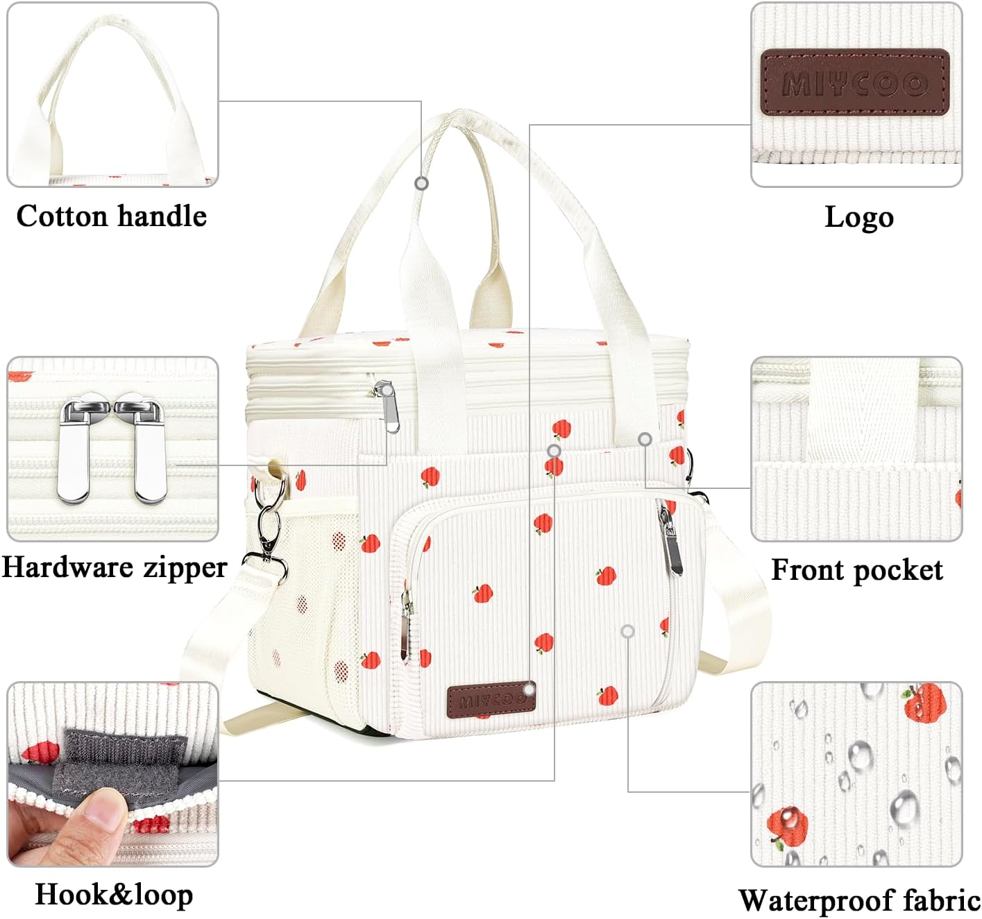 MIYCOO Double Deck Lunch Bag & Lunch Box,Corduroy Apple