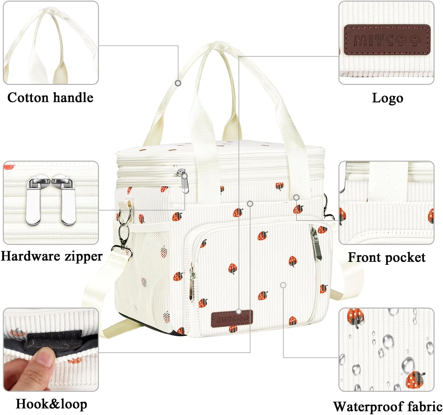 MIYCOO Double Deck Lunch Bag & Lunch Box,Corduroy Strawberry