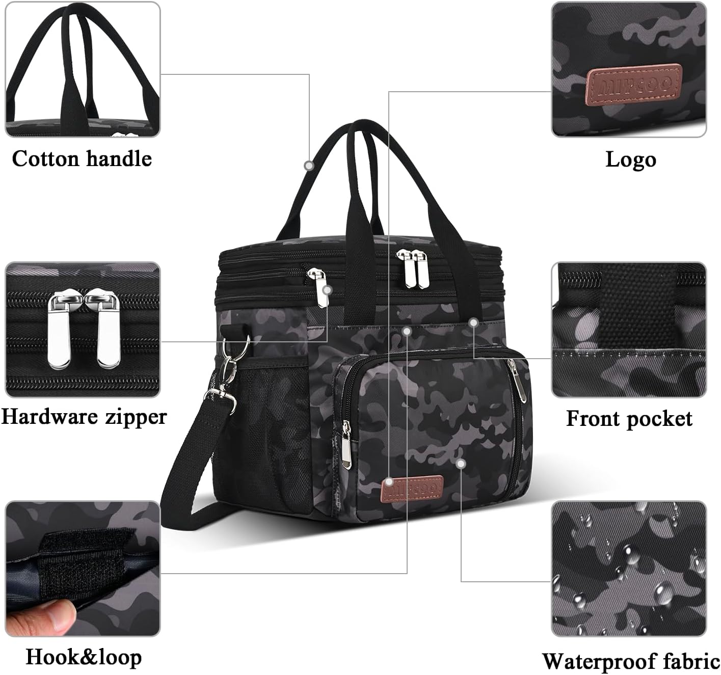 MIYCOO Double Deck Lunch Bag & Lunch Box,Black Camo