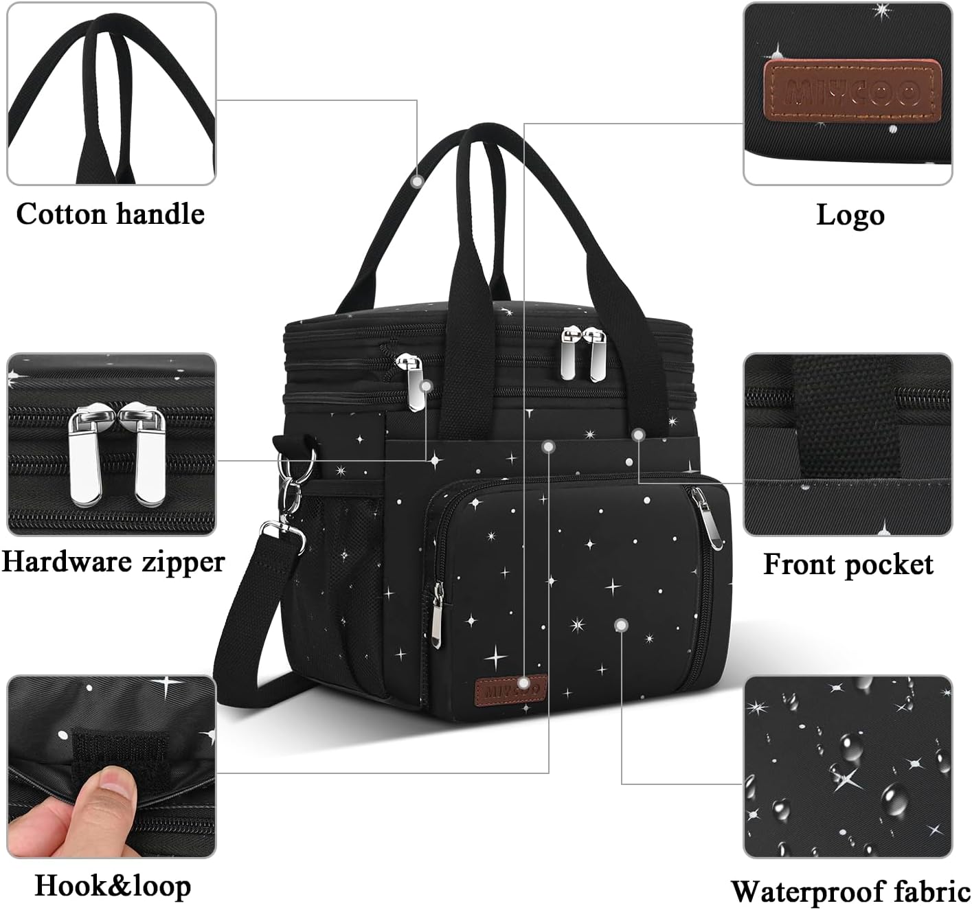 MIYCOO Double Deck Lunch Bag & Lunch Box,Black Starry Sky