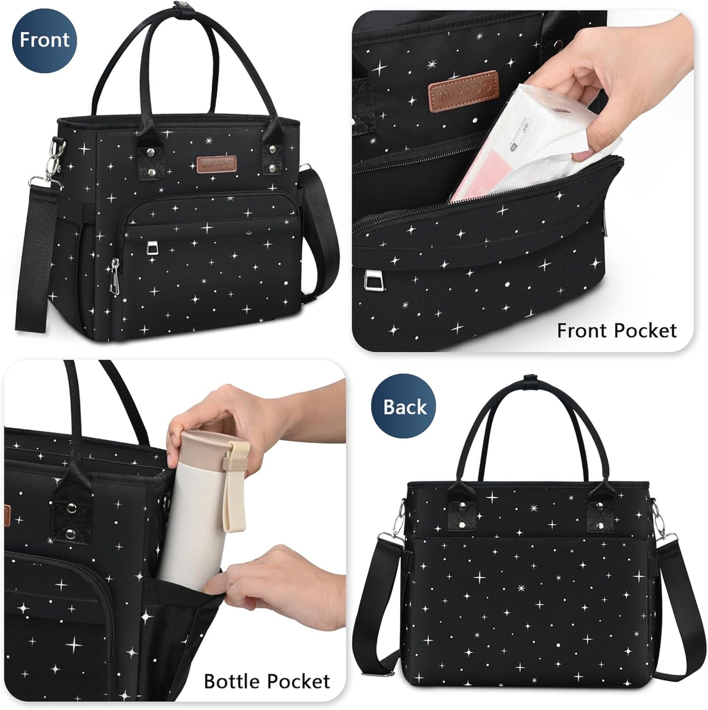MIYCOO Lunch Bag Lunch Box Women, Black Starry Sky