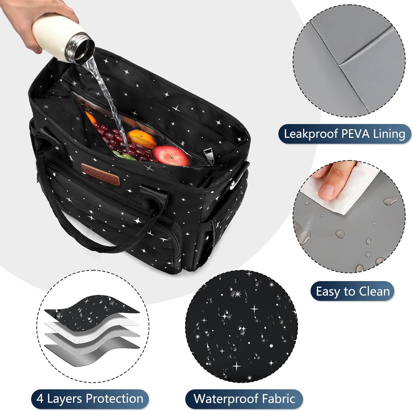 MIYCOO Lunch Bag Lunch Box Women, Black Starry Sky