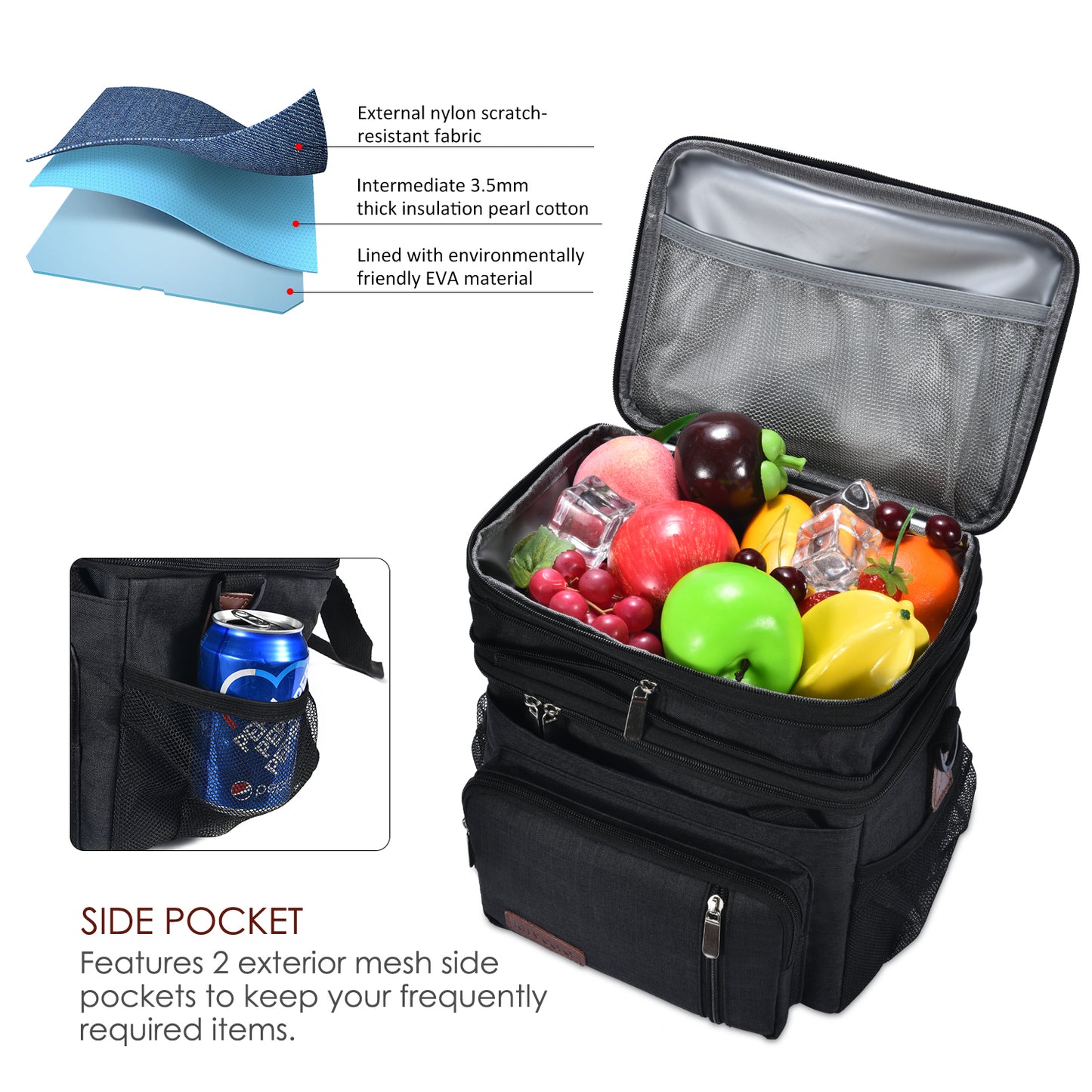 MIYCOO Double Deck Lunch Bag & Lunch Box, Black
