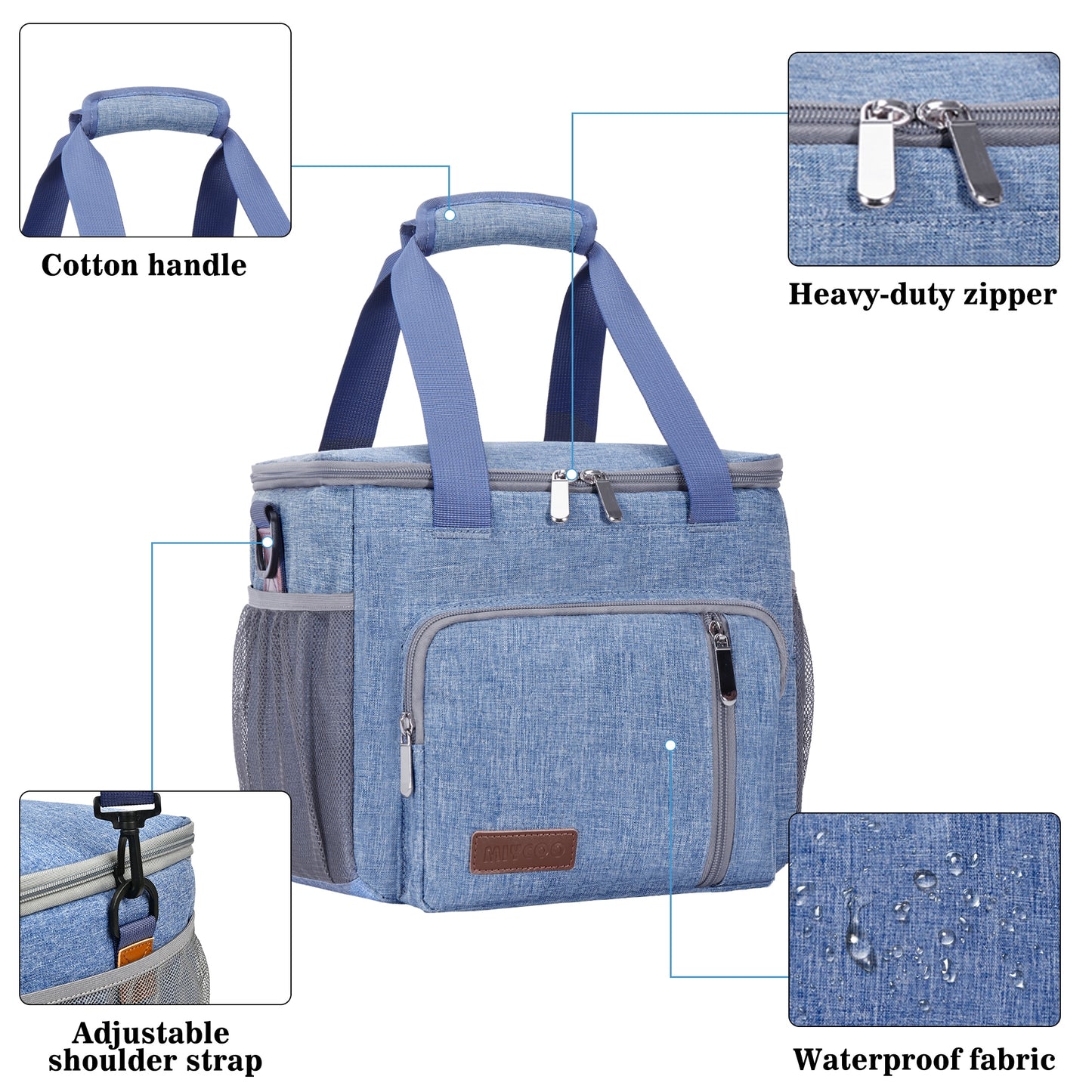MIYCOO Insulated Lunch Bags for Men Women (Blue, 12L)