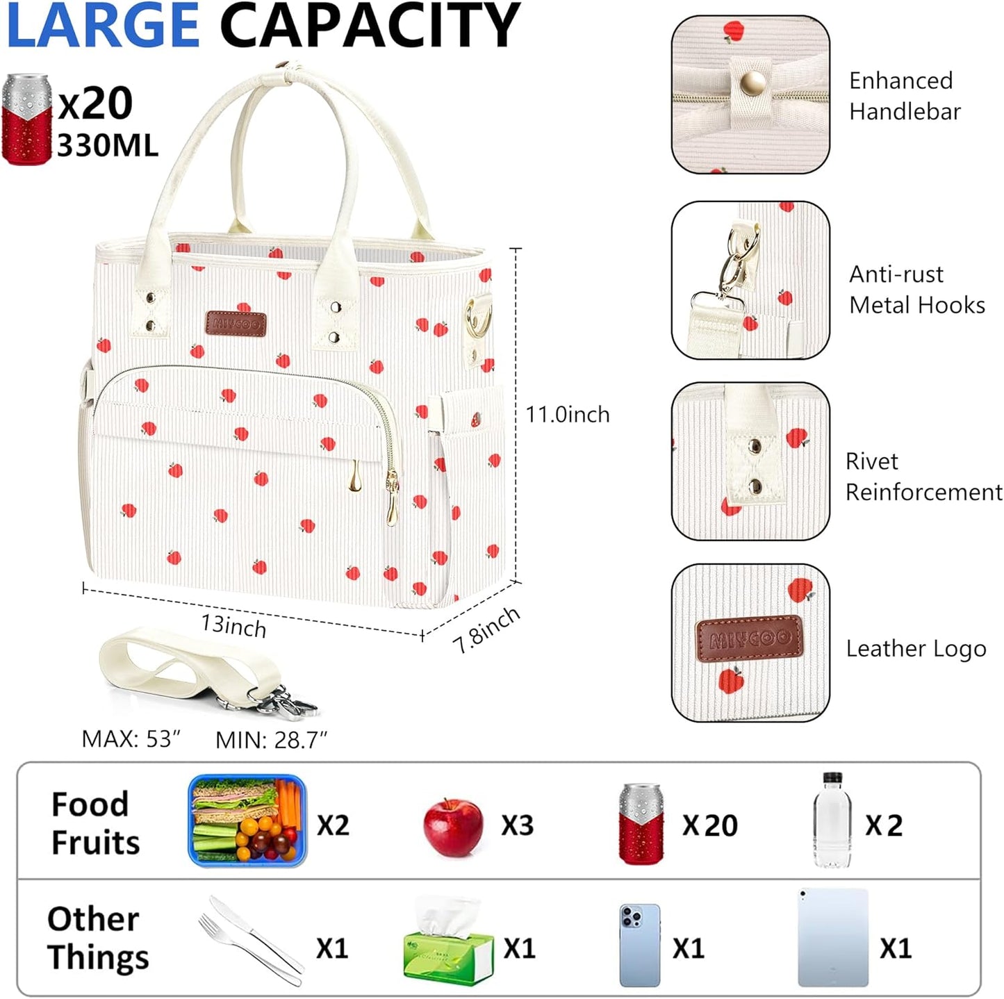 MIYCOO Lunch Bag Lunch Box Women, Corduroy Apple