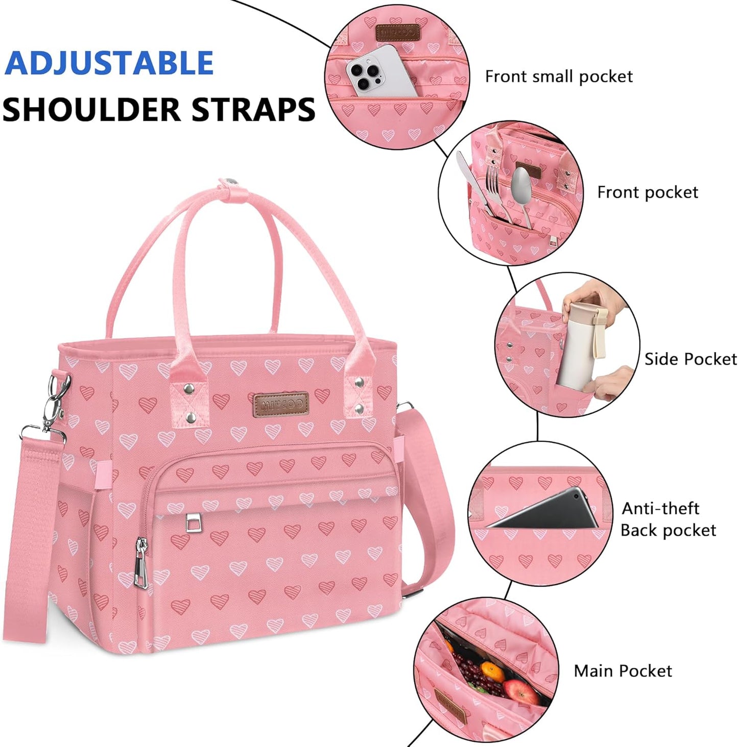 MIYCOO Lunch Bag Lunch Box Women, Pink Heart