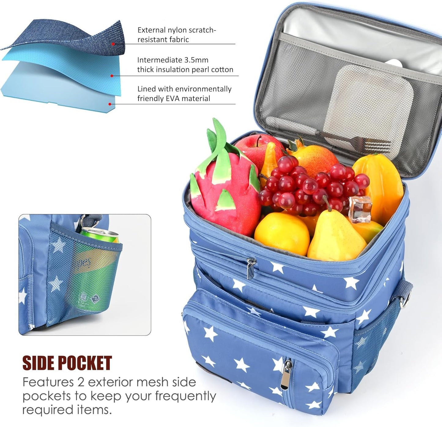 MIYCOO Double Deck Lunch Bag & Lunch Box,Blue Pentagram