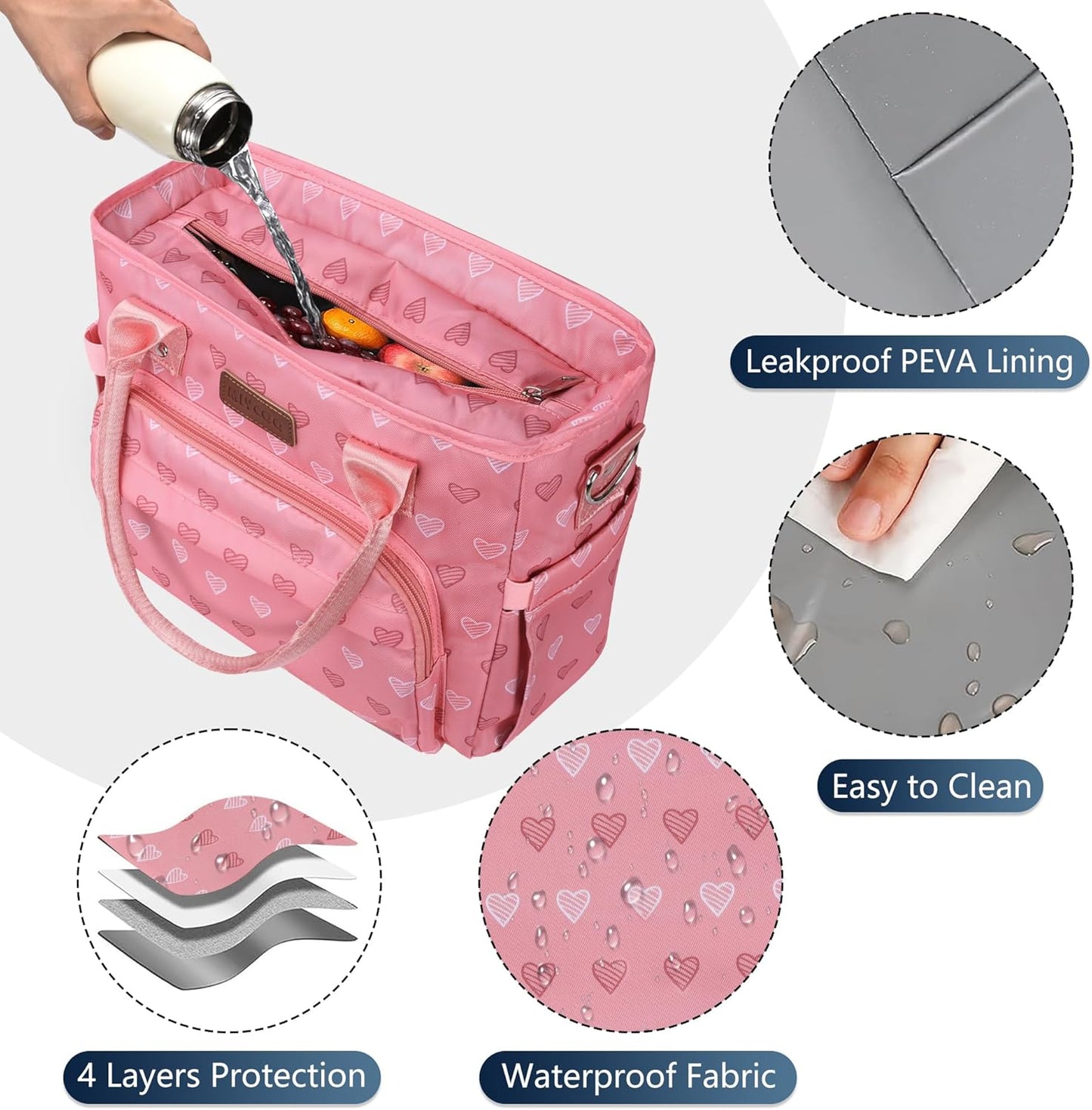 MIYCOO Lunch Bag Lunch Box Women, Pink Heart