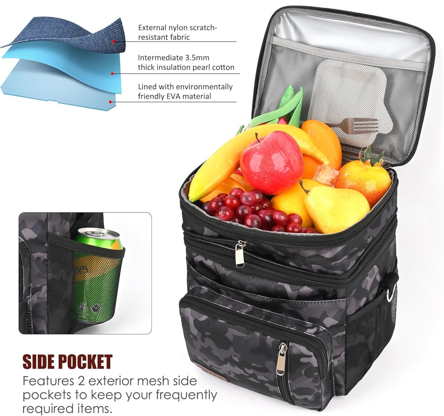 MIYCOO Double Deck Lunch Bag & Lunch Box,Black Camo