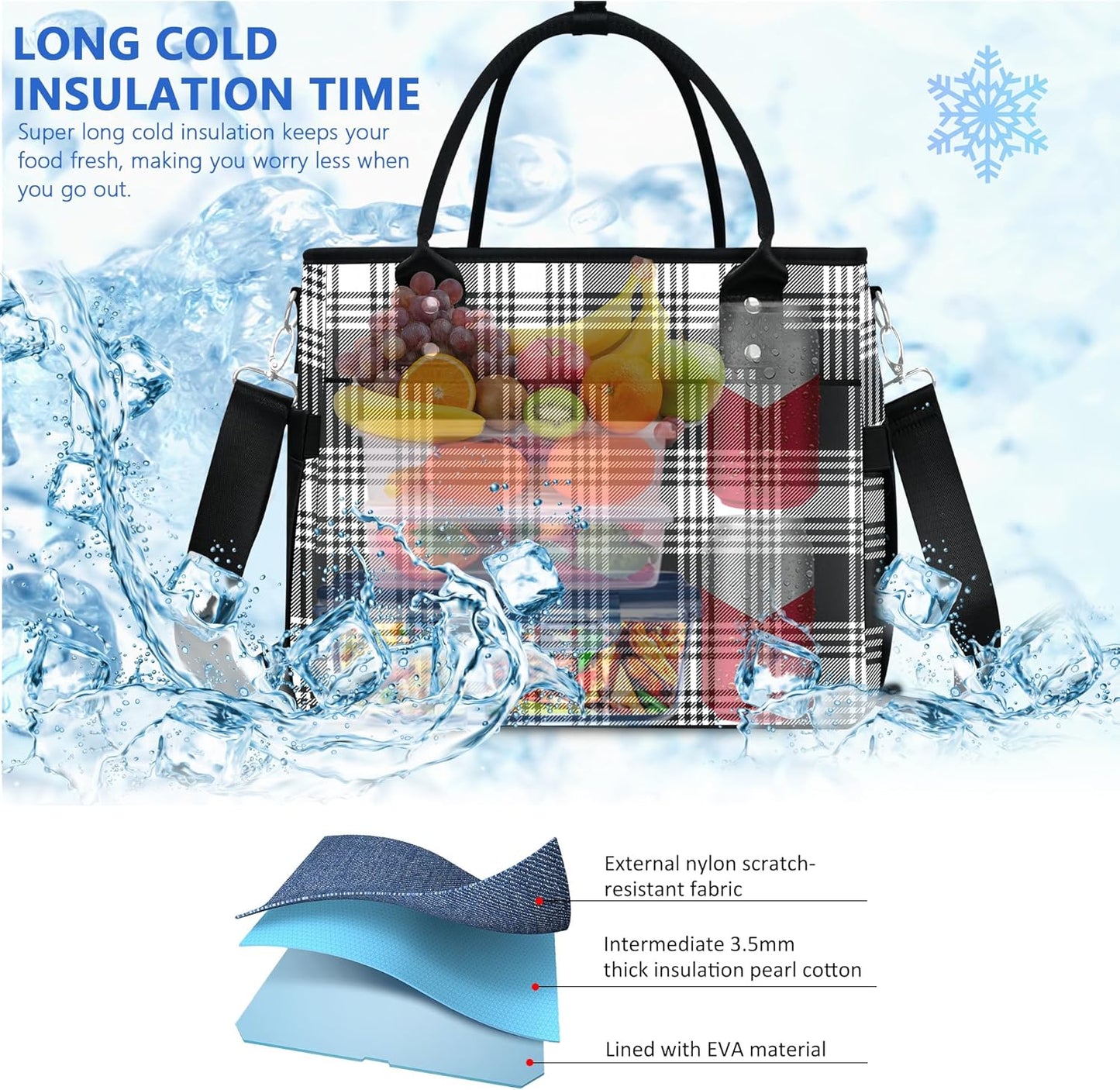 MIYCOO Lunch Bag Lunch Box Women, Checkered Black and White