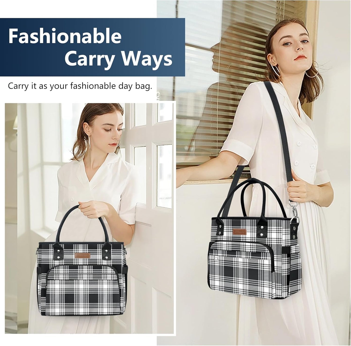 MIYCOO Lunch Bag Lunch Box Women, Checkered Black and White