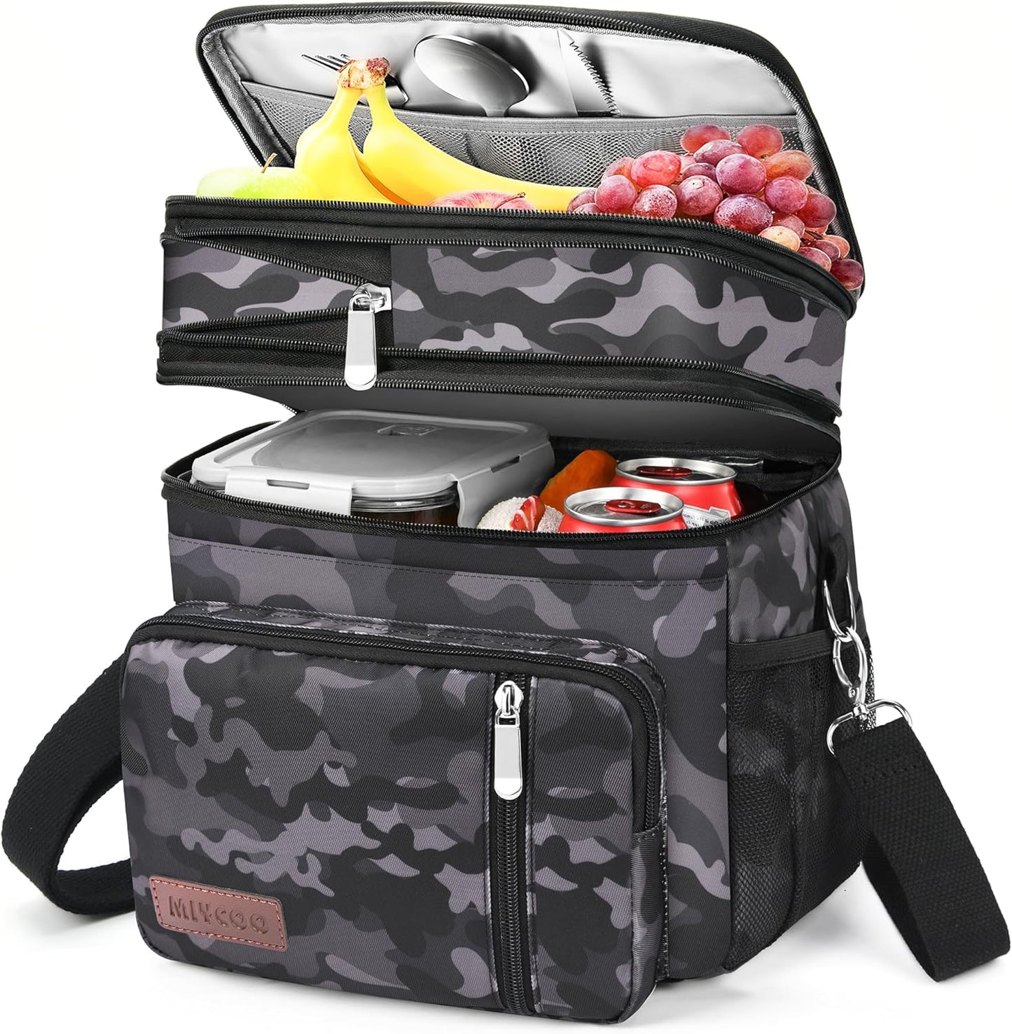 MIYCOO Double Deck Lunch Bag & Lunch Box,Black Camo