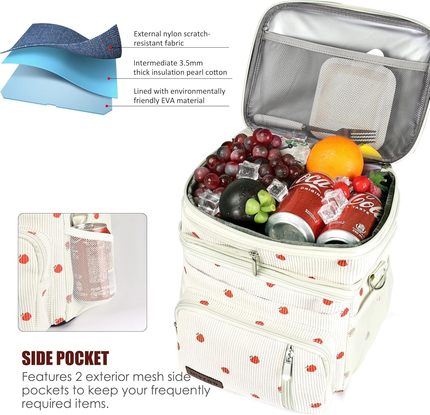 MIYCOO Double Deck Lunch Bag & Lunch Box,Corduroy Apple
