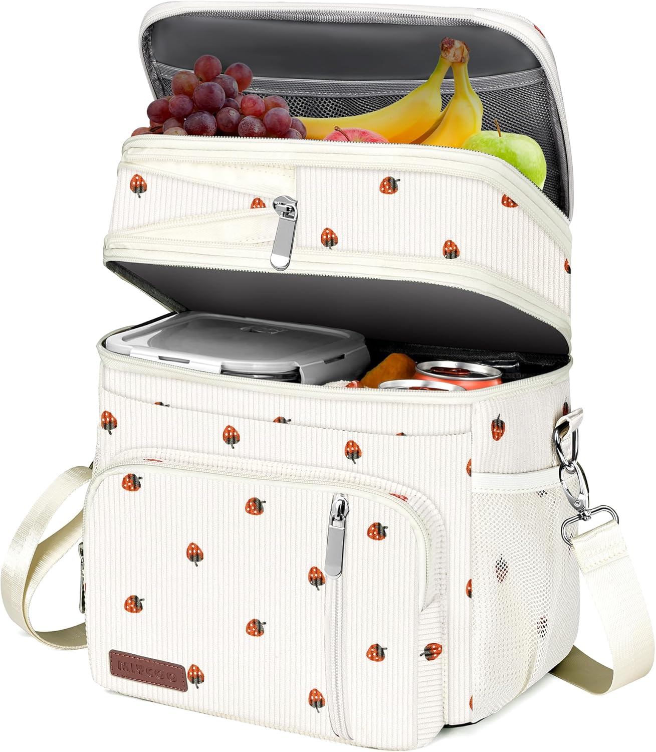 MIYCOO Double Deck Lunch Bag & Lunch Box,Corduroy Strawberry