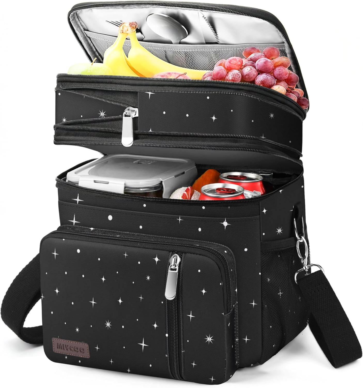 MIYCOO Double Deck Lunch Bag & Lunch Box,Black Starry Sky