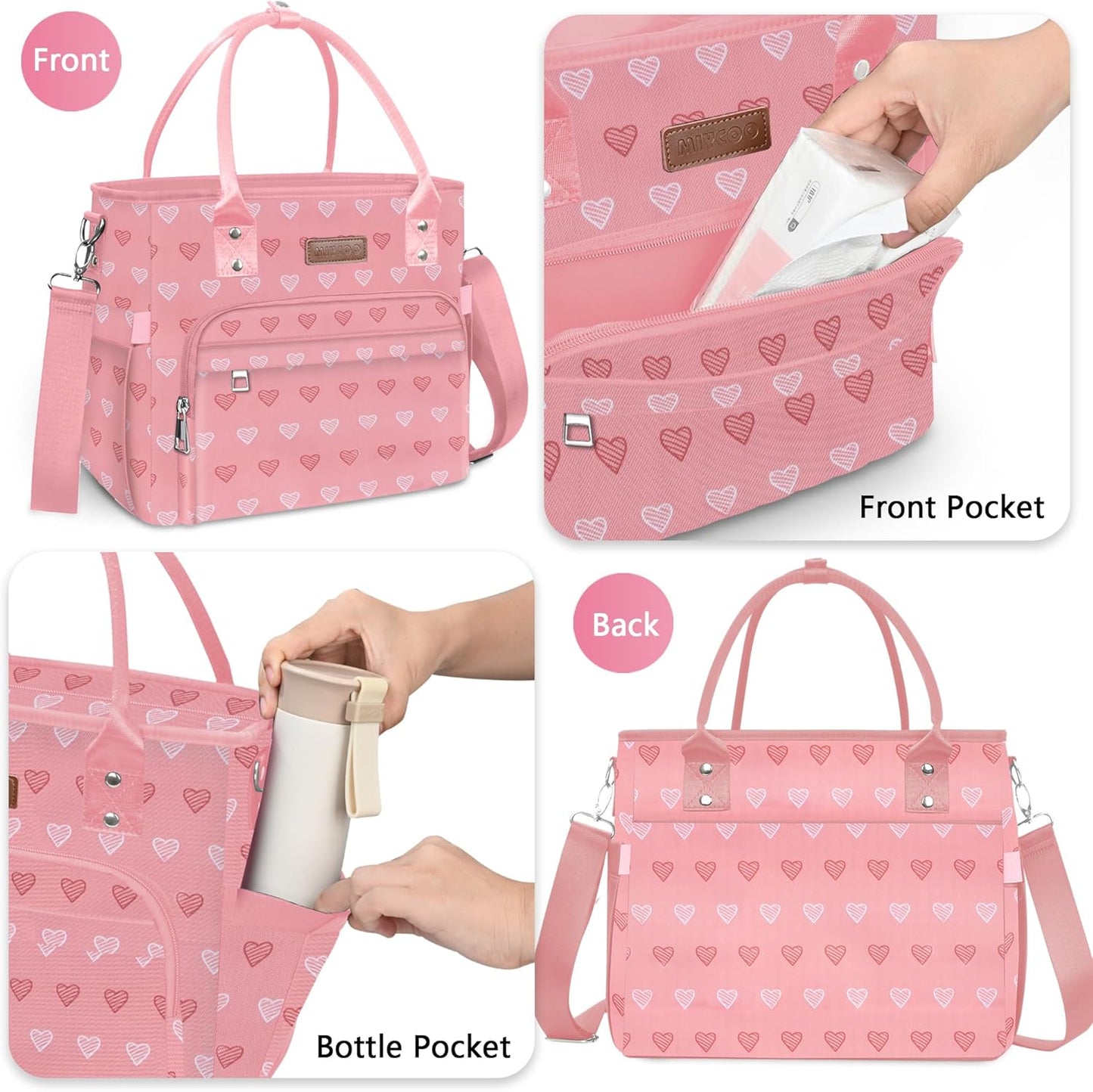 MIYCOO Lunch Bag Lunch Box Women, Pink Heart