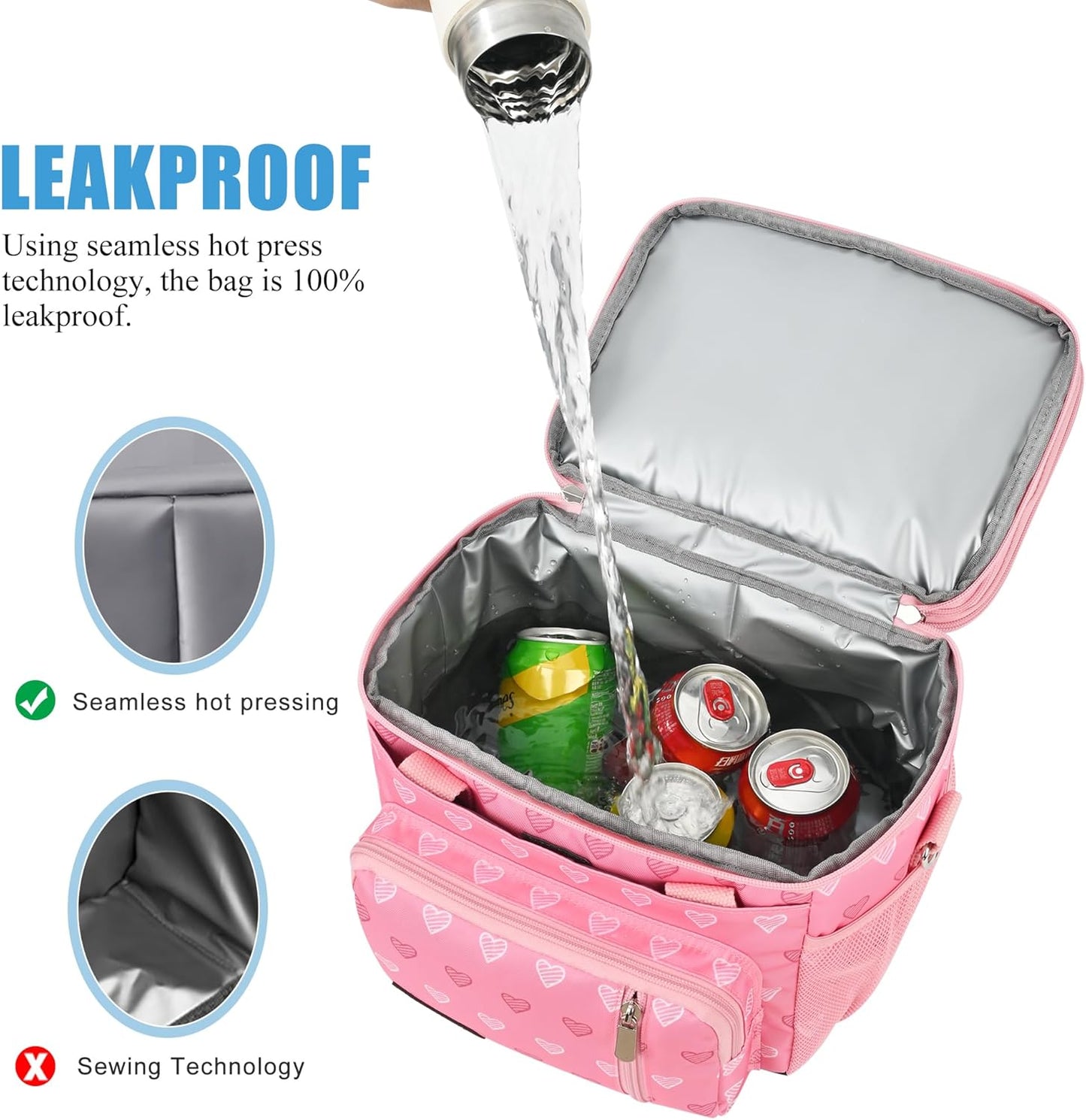 MIYCOO Double Deck Lunch Bag & Lunch Box,Pink Heart