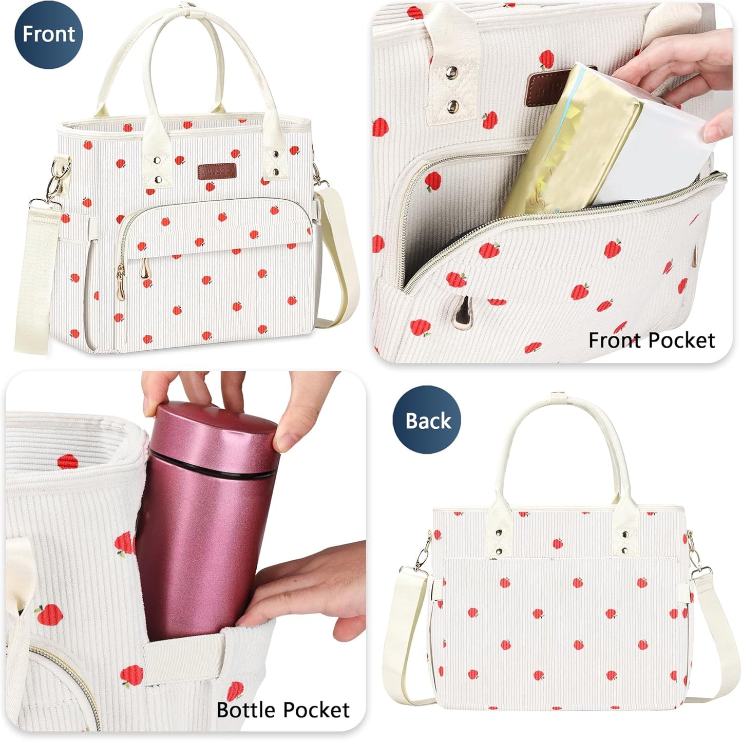 MIYCOO Lunch Bag Lunch Box Women, Corduroy Apple