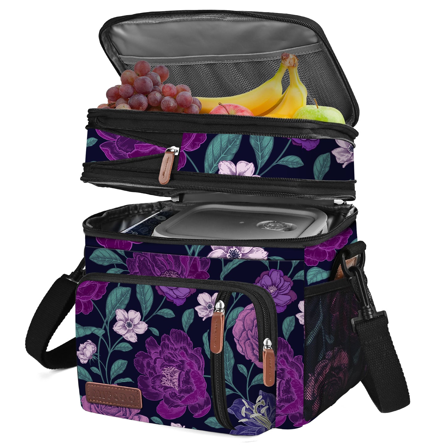 MIYCOO Double Deck Lunch Bag & Lunch Box, Purple Flower