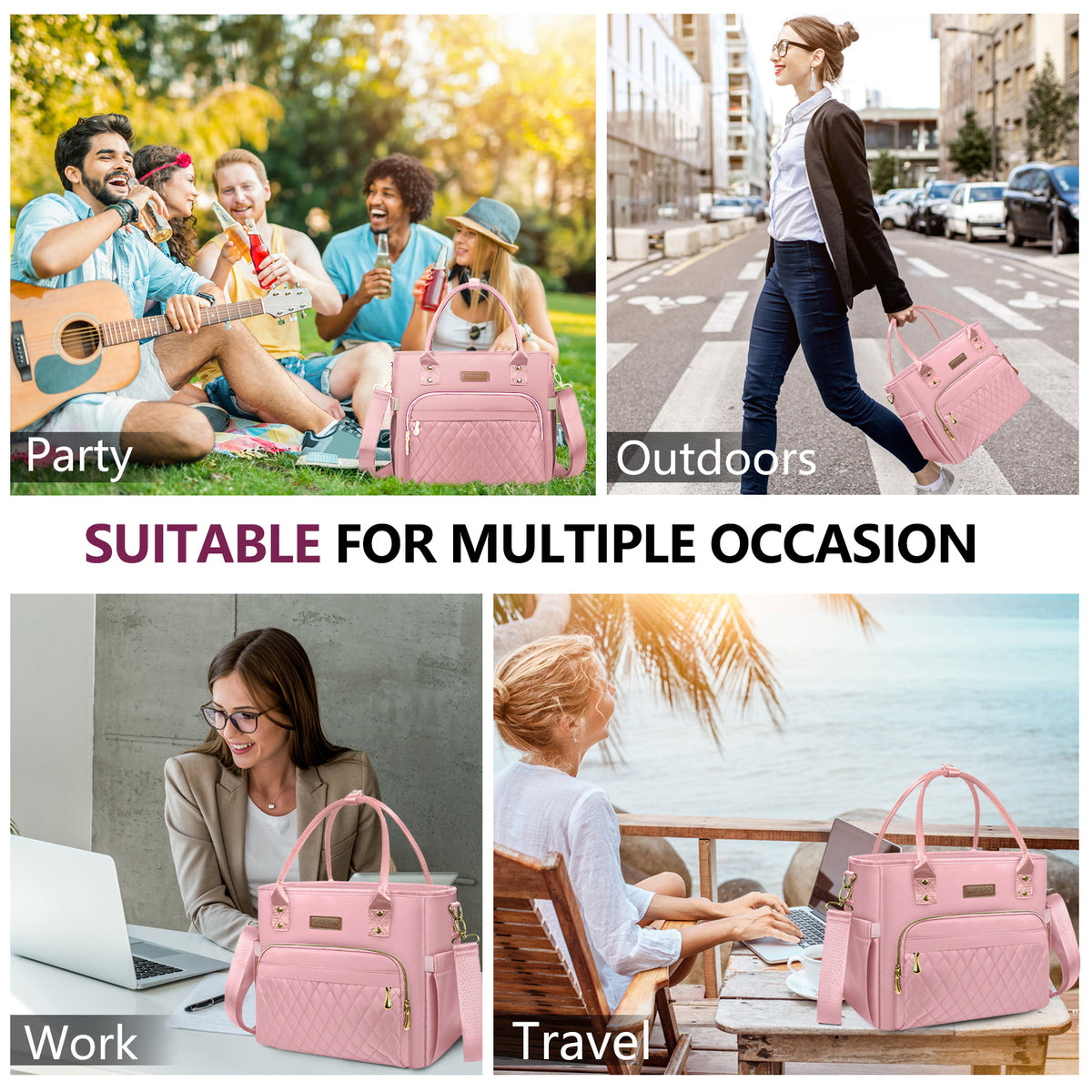 MIYCOO Insulated Lunch Bag For Women – 18L Leakproof Cooler Tote, Purple Nylon With Adjustable Strap