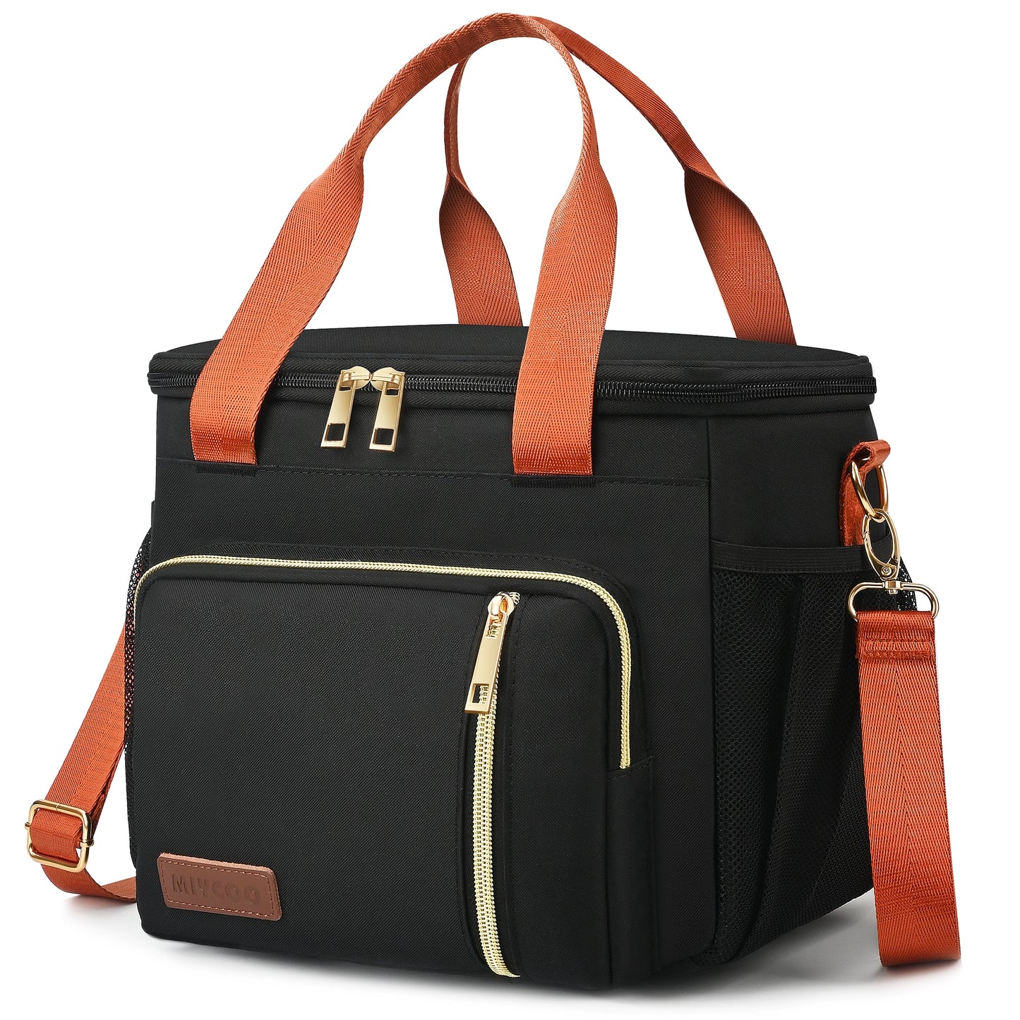 MIYCOO Insulated Lunch Bags for Women Men (Black Orange, 12L)