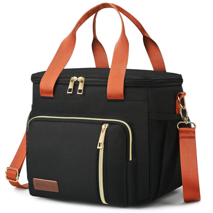 MIYCOO Insulated Lunch Bags for Women Men (Black Orange, 12L)